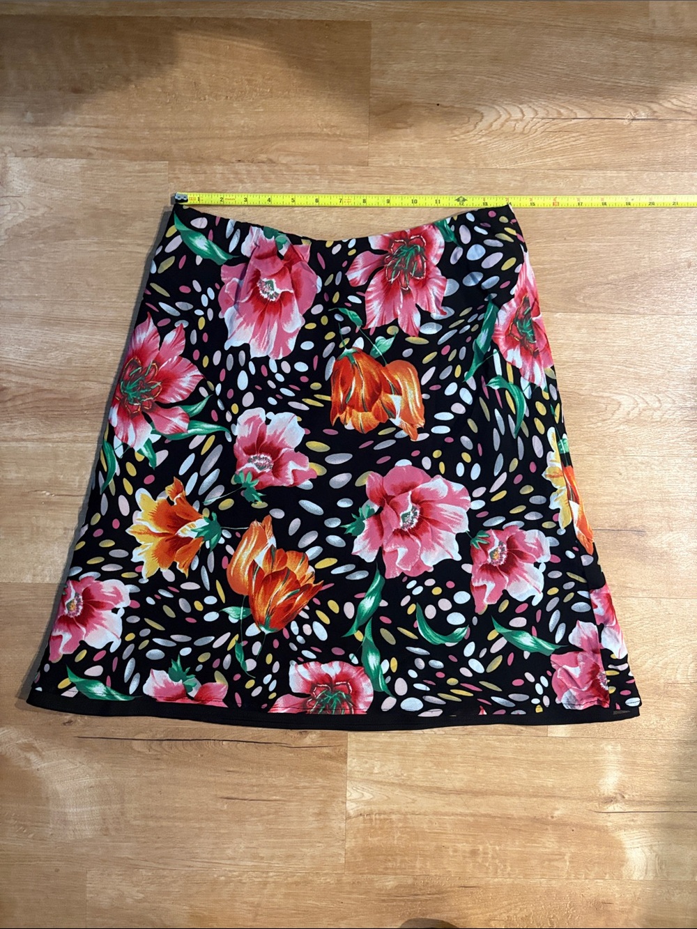 Y2K Black A-Line Skirt with Pink & Orange Floral Print